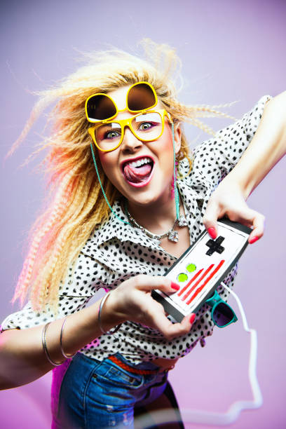 1980s woman with gamin console