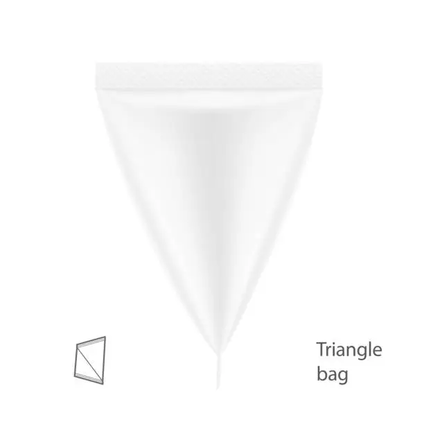 Vector illustration of White triangle bag mockup. Vector illustration isolated on white background.