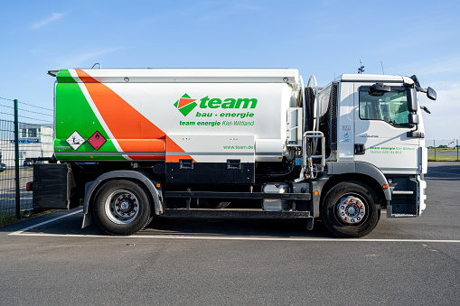 Kiel, Germany - June 19, 2021: team energie MAN TGM tank truck