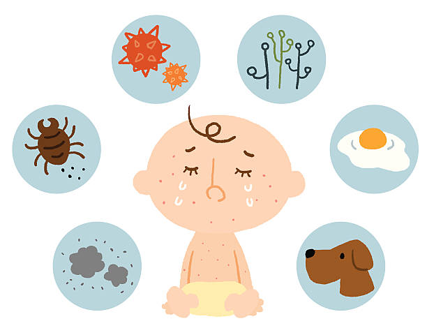 baby allergy Hand-Drawn.The vector illustration describing the baby troubled by allergy. crying baby cartoon stock illustrations