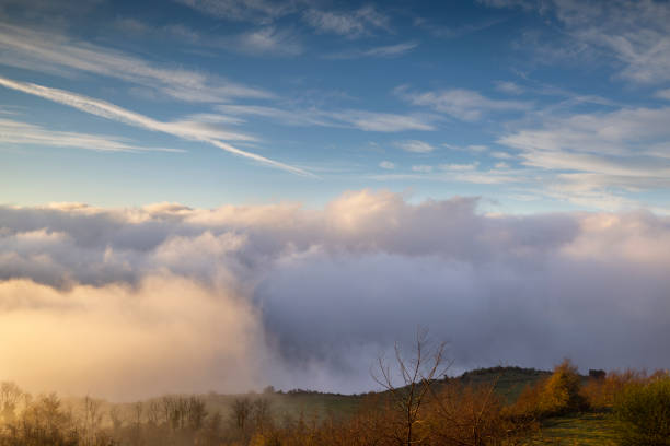 the beautiful tavertet mountain landscape covered in fog, catalunya, spain