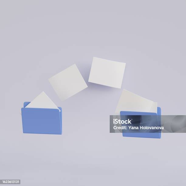 Blue Computer Folder Blue Computer Folders With Flying Blank Documents Copy Files 3d Render ...