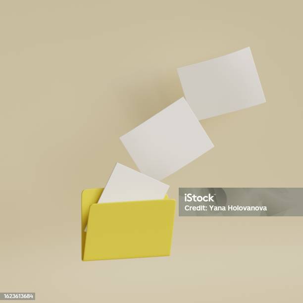 Computer Files Flyingtransparent Yellow Computer Folder With Flying Blank Documents Copy Files 3d Render ...