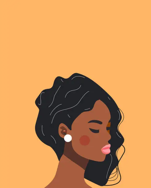 Vector illustration of Poster of beautiful African American woman with yellow background