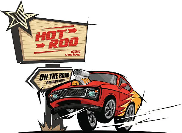 Vector illustration of Hot rod car on the road
