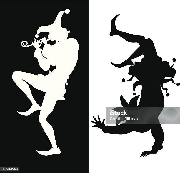 Silhouette Von Zwei Hofnarr Stock Vektor Art und mehr Bilder von Hofnarr - Hofnarr, Joker-Karte, Clown