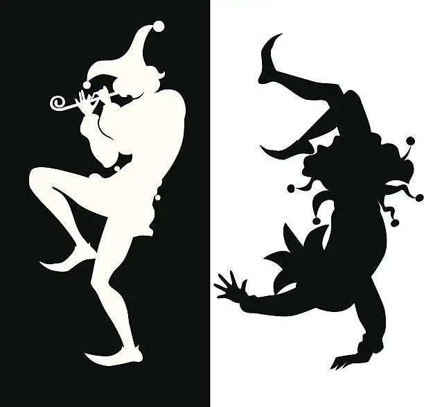 Vector illustration of silhouette of two jester