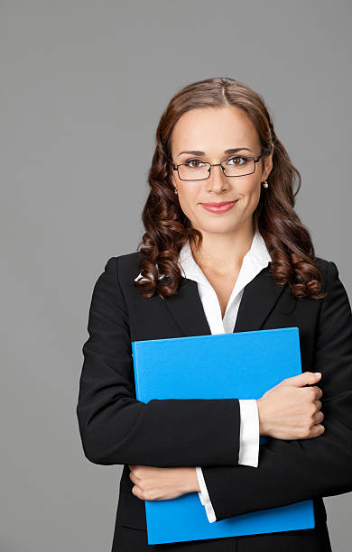 istock Businesswoman with folder, on gray 162362340