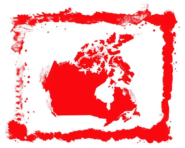 Vector illustration of Canada Map Painted Red in a Graffiti Grunge Style
