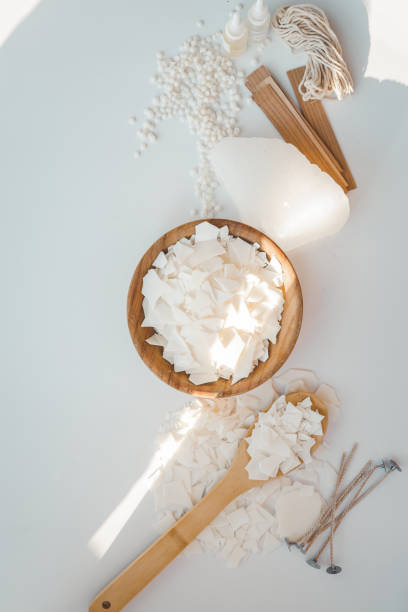 istock Set for crafting candle on white background. Eco soy wax and candle making tools top view, flat lay. DIY candles. Hobby concept 1623647848