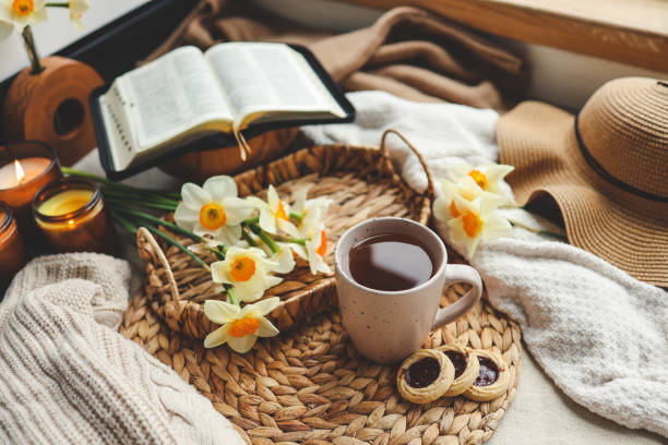 istock Bible, flowers, cup of tea. Christian good morning concept 1623703473