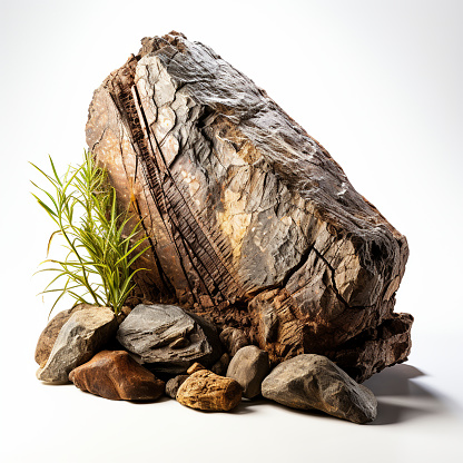 A rock is isolated on a white background