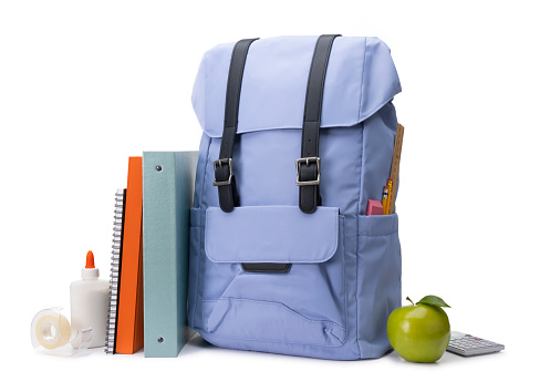Back to School Backpack and Supplies on a white background clipped out