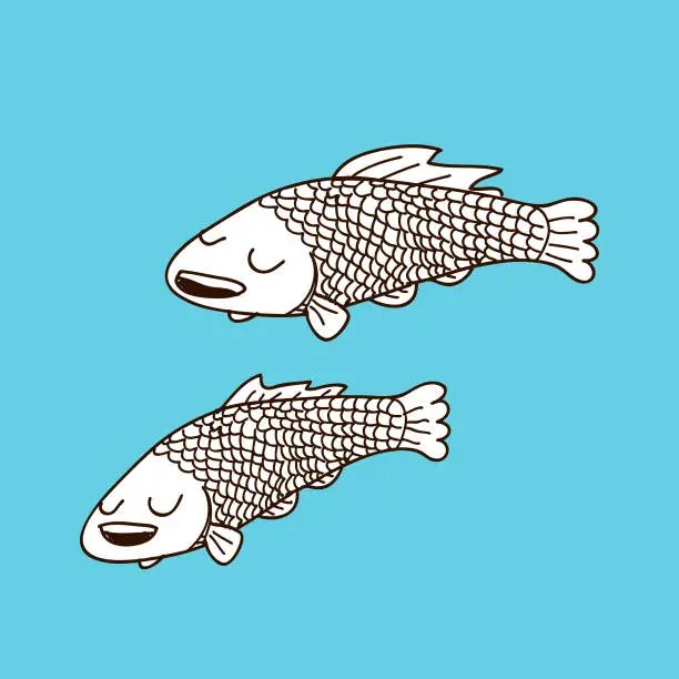 Vector illustration of Fish Cartoons Swimming in the Sea