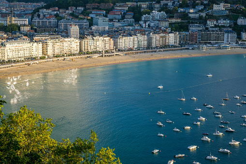 Donostia-San Sebastian, Spain - 15 September 2022: La Concha Beach from Urgull mount