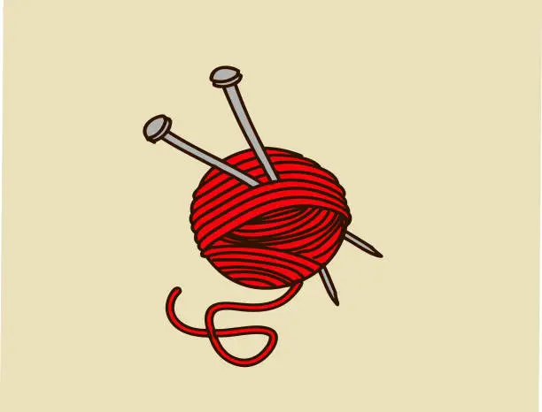 Vector illustration of Knitting, ball of wool and needles Illustration