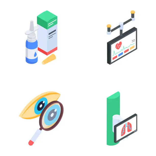 Vector illustration of Pack of Medical Treatment Isometric Icons