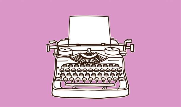 illustrazioni stock, clip art, cartoni animati e icone di tendenza di disegno della macchina da scrivere - writing typewriter 1950s style retro revival