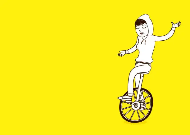 Vector illustration of Unicyclist Balancing on a Unicycle