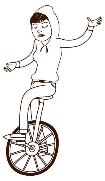ilustraciones, imágenes clip art, dibujos animados e iconos de stock de equilibrio de monociclista en un monociclo - carefree unicycling cycling full length
