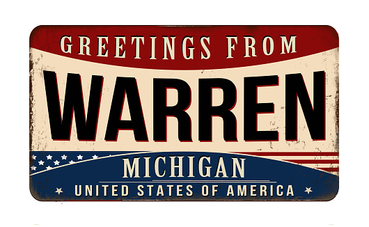 Greetings from Warren vintage rusty metal sign on a white background, vector illustration