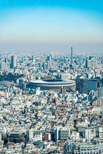 Modern city skyline bird eye aerial view from Shinjuku & Shibuya area, Tokyo