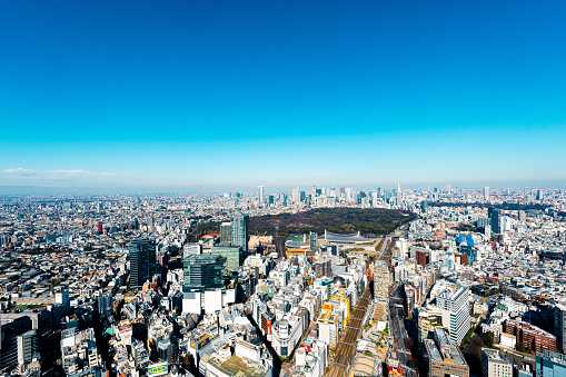 Modern city skyline bird eye aerial view from Shinjuku & Shibuya area, Tokyo