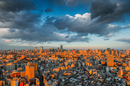 View of residential and business district in Tokyo, Japan