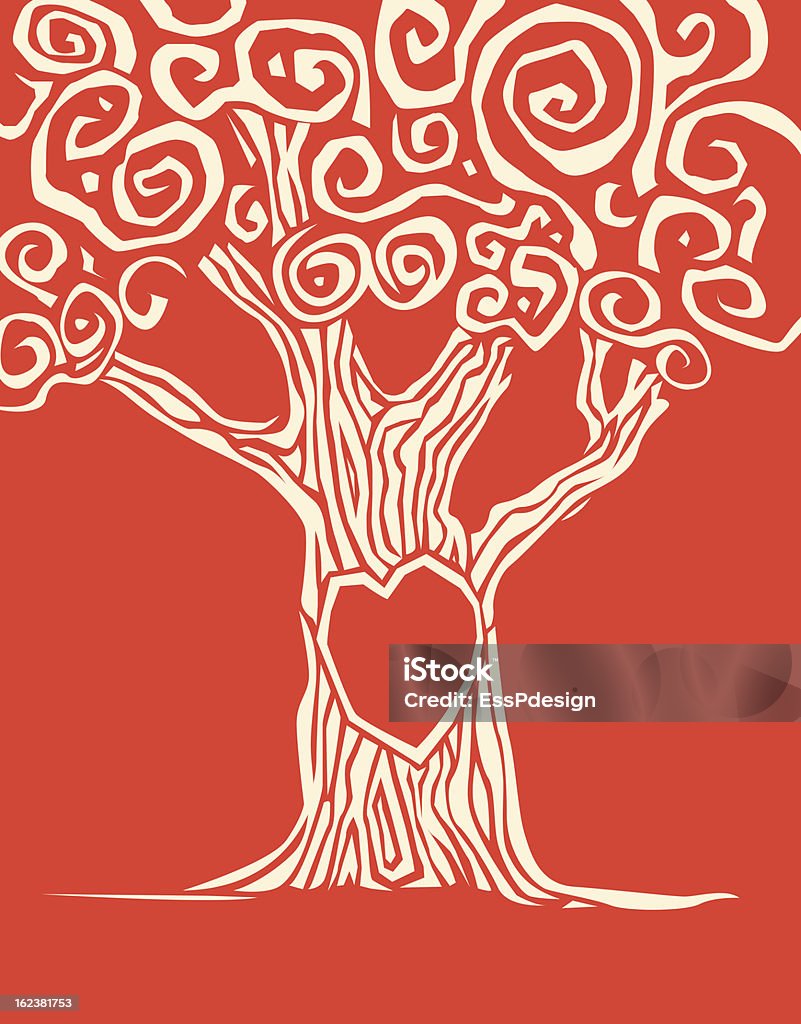 Coração de árvore - Vetor de Estampa Xilográfica royalty-free