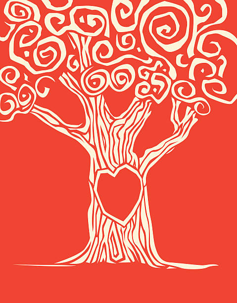 Heart tree Woodcut style tree with heart carved into it. frieze stock illustrations