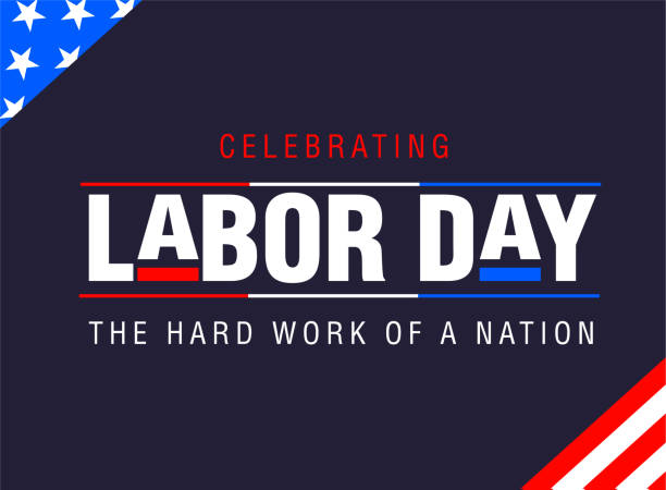 Happy Labor Day Celebrating American Long weekend September Holiday web banner design on blue background Vector illustration of a Happy Labor Day greeting with dark blue background. Download Includes vector eps and jpg file. labor day stock illustrations
