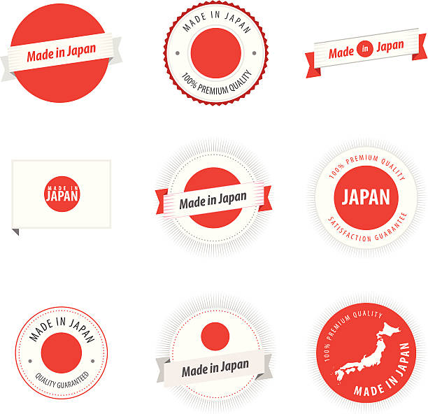 illustrazioni stock, clip art, cartoni animati e icone di tendenza di in giappone etichette, distintivi ed etichette - made in japan