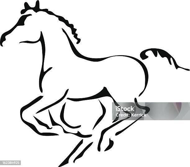 Noir Et Blanc Illustration Contour De Galloping Poulain Vecteurs libres de droits et plus d'images vectorielles de Cheval