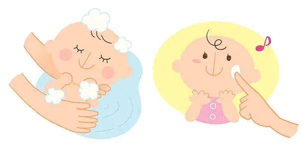 Vector illustration of baby's bathing and skin care