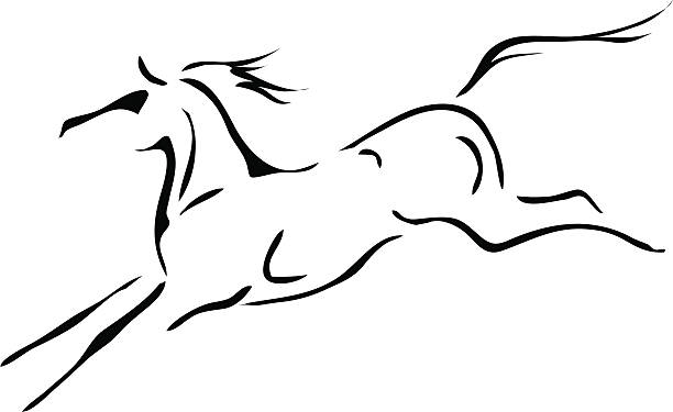 ilustraciones, imágenes clip art, dibujos animados e iconos de stock de blanco y negro vector líneas de caballos de salto - mythology horse pegasus black and white