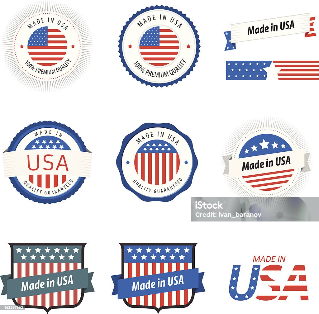 Feito nos EUA etiquetas, emblemas e autocolante - Royalty-free Made in the USA - Frase americana arte vetorial