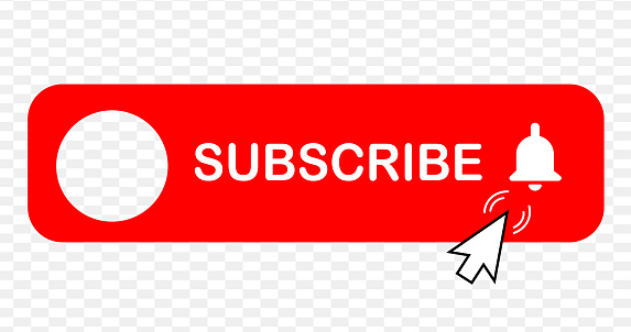 SUBSCRIBE - button red color with handon transparent background. You, Tube channel. Vector illustration