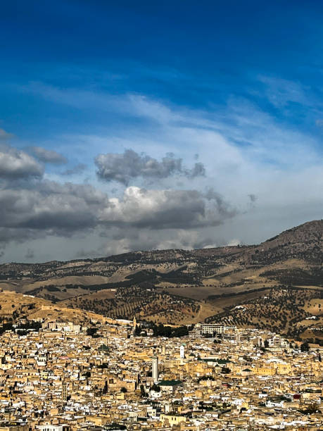 Overlooking the Fez Medina and Countryside stock photo