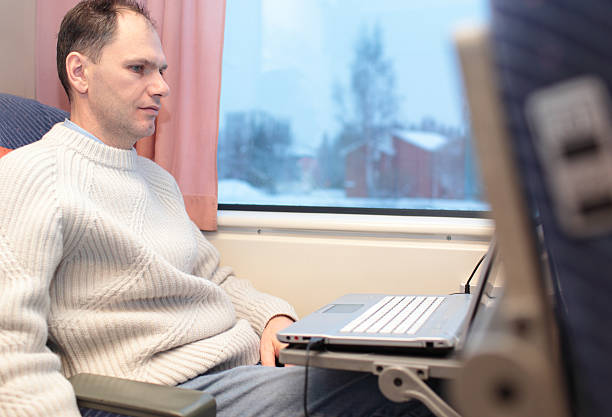 istock Passenger with laptop in a train 162392857