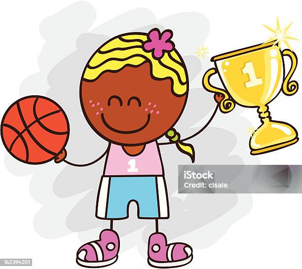 Female Basketballer With Winner Cup Vector Cartoon Illustration Stock Illustration - Download Image Now