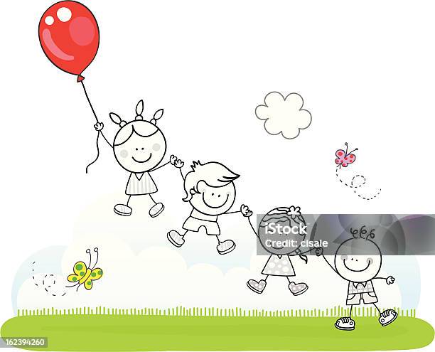 Дети Играют С Воздушными — стоковая векторная графика и другие изображения на тему Играть - Играть, Ребёнок, Шаловливый