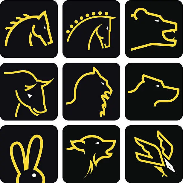 Vector illustration of animal head icon set