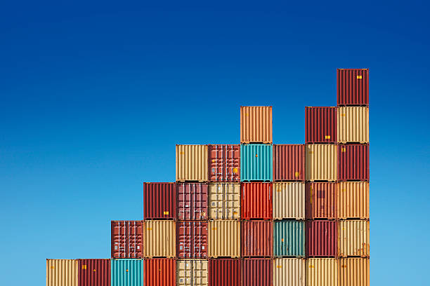 Cargo containers chart Cargo containers ascending chart on blue sky background. See my other similar photos: :  http://www.oc-photo.net/FTP/icons/cargo.jpg cargo container stock pictures, royalty-free photos & images