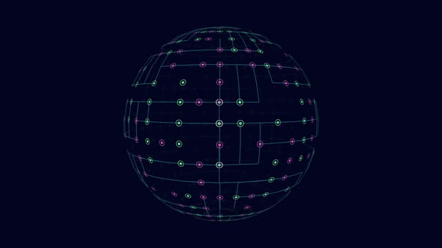 Mesmerizing Sphere Of Green And Purple Dots On A Dark Background