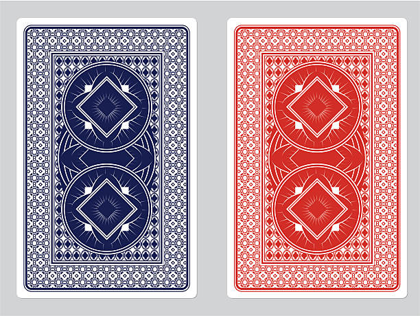 Playing Card Back Designs Blue and Red Playing Card Backs. EPS 8 Format poker wallpaper background stock illustrations