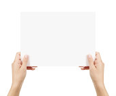 Two Hands Holding empty card isolated with clipping path white