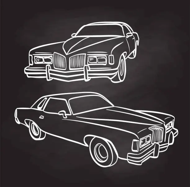 Vector illustration of Classic Car From 1975 Blackboard