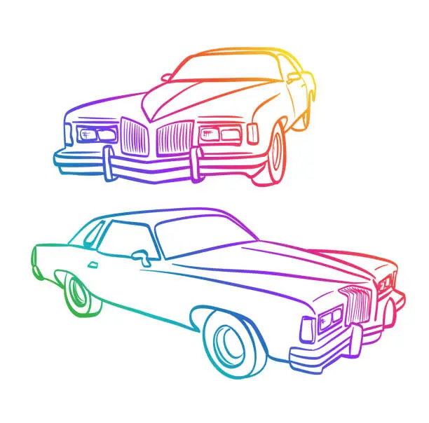 Vector illustration of Classic Car From 1975 Rainbow