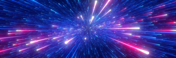 speed of light in galaxy. - laser firework display performance showing imagens e fotografias de stock