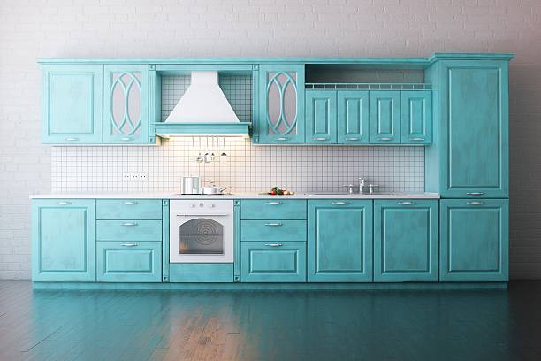 istock Classic Wooden Kitchen Painted In Turquoise 162401883